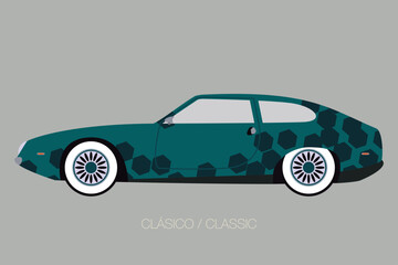classic sport car, side view,  flat design style