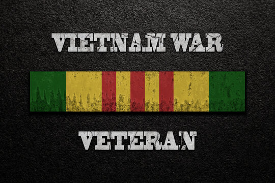 Vietnam Campaign Ribbon with text Vietnam War Veteran. Vietnam Veterans Day. General commemoration in the Armed Forces. The service ribbon. Grunge style.