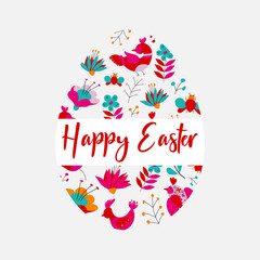 Happy Easter banner. Trendy Easter design egg with birds and flowers