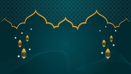 Eid mubarak template with mosque and lanterns. Design concept of ramadan kareem or eid al fitr adha