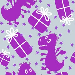 Cartoon dinosaur monsters seamless dragon pattern for wrapping paper and Christmas gift box and kids clothes
