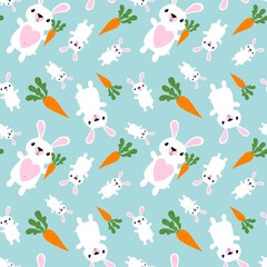 Cartoon animals seamless Easter eggs and rabbit and paint bunnies pattern for wrapping paper and kids clothes print