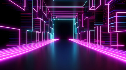 3D Neon background, futuristic, glowing lines