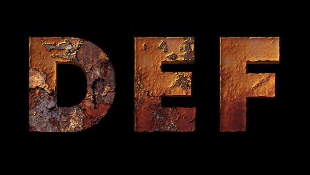 D,E,F - Letter Rusty Effect Animation, Alpha Channel
