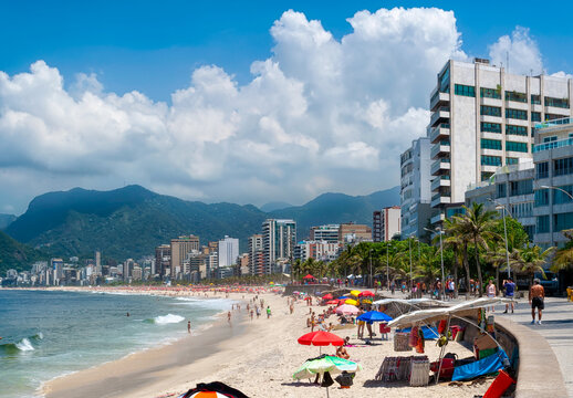 Ipanema beach in Rio de Janeiro, Brazil. Ipanema beach is the most famous beach of Rio de Janeiro, Brazil. Cityscape of Rio de Janeiro.