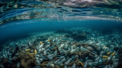 Fototapeta na wymiar Deep Ocean Full of Junk Bottles