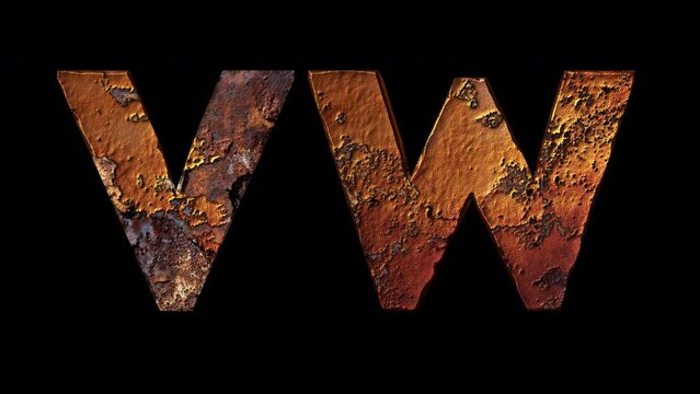 V,W - Letter Rusty Effect Animation, Alpha Channel