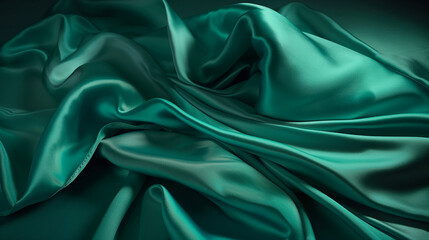 Fototapeta premium Emerald green soft silk background. Generative AI