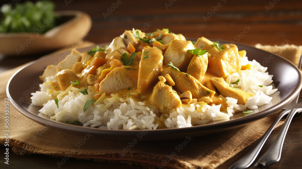 Sticker Curried chicken with basmati rice Generative AI