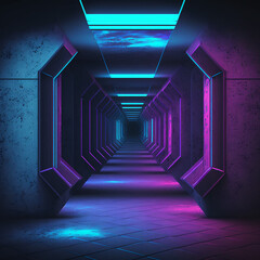 Fototapeta na wymiar abstract tunnel background, tunnel of light, abstract blue tunnel, Neon Glowing Blue Purple Cyber Retro Sci Fi Futuristic Concrete Glossy Grunge Tunnel Underground Corridor Hallway Basementabstract tu