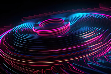 Radiant neon dreamscape fusion abstract background with glowing pink blue neon lines. 3d render.
