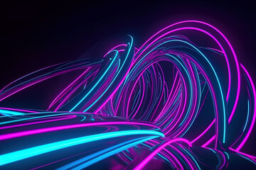 Radiant neon dreamscape fusion abstract background with glowing pink blue neon lines. 3d render.
