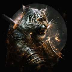 Dragon in the night, tiger in the sky, tiger in the night, tiger warrior, japanese style, tiger warrior, black background, ultra graphics, hyperrealism,	
