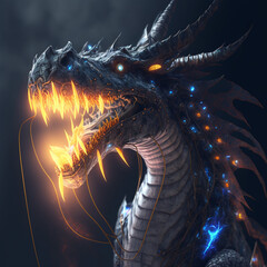 image of a dragon, dragon with fire, fire dragon, dragon in the fog
