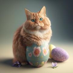 Fototapeta na wymiar cute Baby Cat Portrait in Easter Outfit with Easter Eggs and Plumes AI Generated