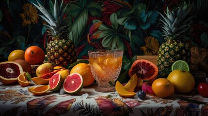Fruity Paradise: A Tangy and Sweet Cocktail with a Tropical Island-inspired Design, AI Generative