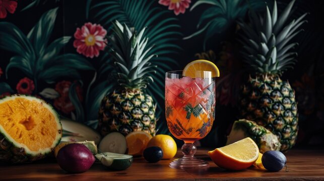 Summer Sensation: A Refreshing and Colorful Cocktail with Tropical Flavors, AI-Generated
