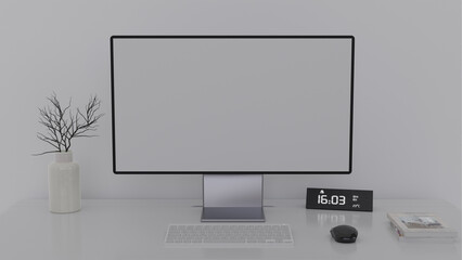 monitor with screen 3d rendering deks set up minimalist
