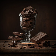 Chocolate Photography on Wooden Table generative ai