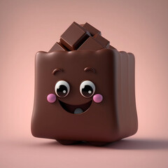 Happy Chocolate Character in 3D Cartoon Style generative ai