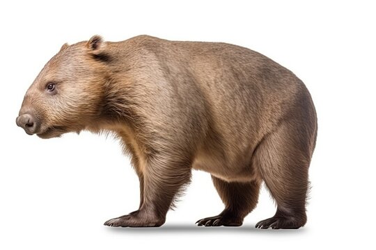 Australian wombat isolated on white background. wombat marsupial of Australia known for its burrowing abilities. Wombats are considered a protected species in Australia. Vombatus ursinus species.