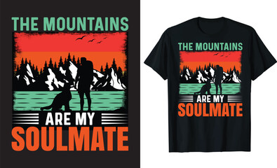 The Mountains Are My Soulmate - Mountain Illustration Print with Slogan. Hand Drawn Vector Mountain sketch with a slogan print. Fashion graphic tee shirt print design.