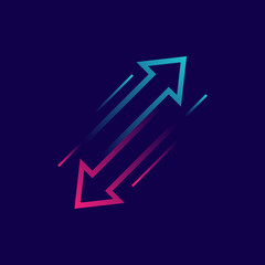 Up and down trend with arrows isolated on dark background. Two arrows with different directions up and down. Concept of stock exchange, trader profit and loss, rise and fall. Vector illustration