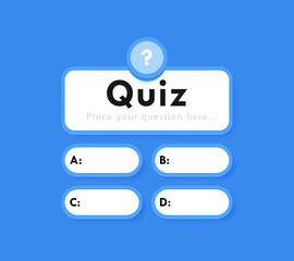 Intelectual quiz game pop up box with question mark and variants of answers. Design concept for test, exam, education and learning. Question and answers. Vector illustration
