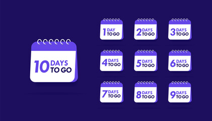 Days left to go from 1 to 10. Countdown of days. Geometric label design template for offer timer, business, promotion, sale and advertising. Vector illustration