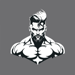 Fitness gym badge or emblem vector illustration. Man bodybuilder silhouette for t-shirt, print stamp. Retro logo design.