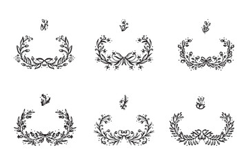 Flowers. Berry sprigs. Hand Drawn doodle floral design elements - Vector Set