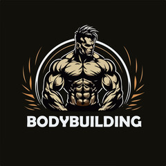 Fitness gym badge or emblem vector illustration. Man bodybuilder silhouette for t-shirt, print stamp. Retro logo design.