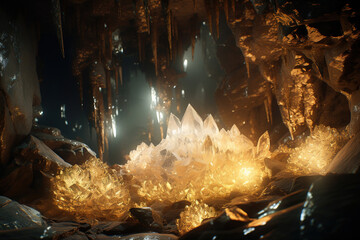 Fantasy gold mine cave. Generative Ai