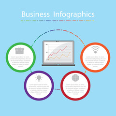 Vector business infographic template. Modern infographic with laptop. Flat design. Vector Illustration business concept.
