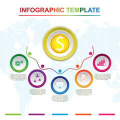 Colorful infographic template with six titles, Diagram with steps, business data presentation. Vector infographic. 