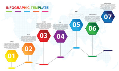 Infographic template for business. 7 steps Balloon Hexagon Timeline diagram, presentation vector infographic.
