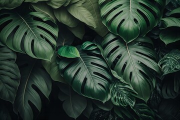 Tropical leaves background, generative ai illustration texture of green natural leaves