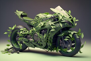 Sports eco motorcycle concept, abstract generative ai illustration of the idea of biofuel for powerful motorcycles