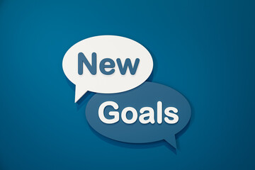 New goals. Speech bubble in blue and white. Business, inspiration, motivation, planning and new chance. 3D illustration