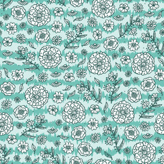 Wildflowers. Hand Drawn Doodle Flowers. Vector seamless floral pattern.