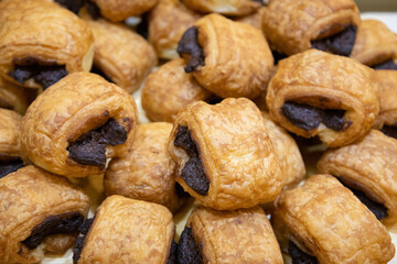 Chocolate pastries focused and unfocused homemade for breakfast in a buffet ready to eat in a hotel or a party