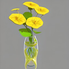 Vase with a bouquet of yellow spring flowers