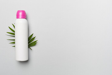 Natural deodorant on color background, top view