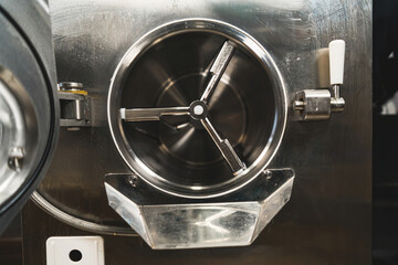 Opened freezer tank in ice cream batch machine. High quality photo