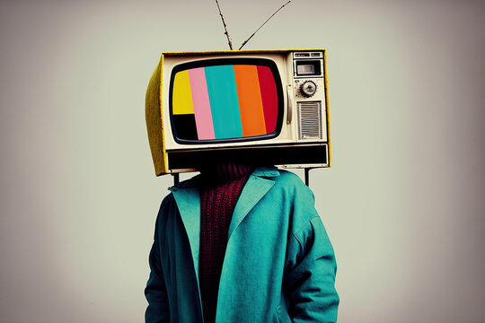 Man with tv instead of his head, created with Generative AI technology