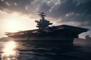 Aircraft carrier on the high seas, War ship, Generative AI
