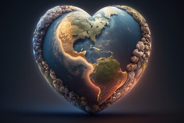 Planet earth in heart shape, earth day, Generative AI