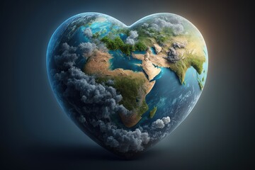 Fototapeta premium Planet earth in heart shape, earth day, Generative AI