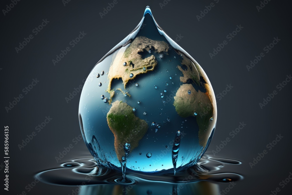 Wall mural planet earth in the shape of a water drop, world water day, concept of environmental preservation an