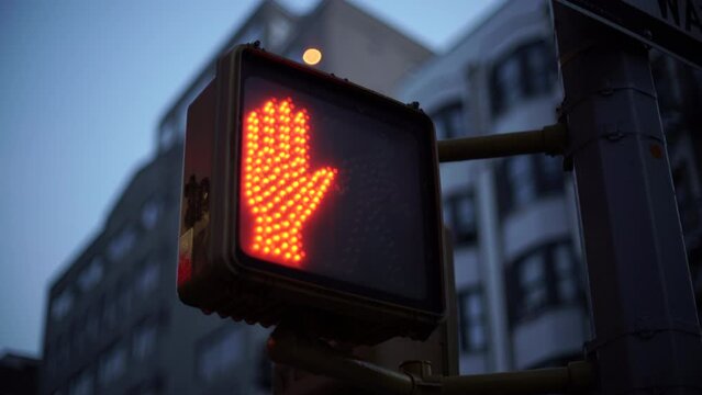 Downtown NYC Crosswalk pedestrian sign at dawn